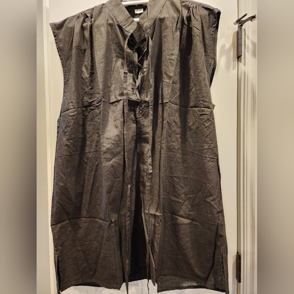 Kurta Indian Pakistani Men's Kurta Light Linen XL/XXL Sleeveless Black,  lace up